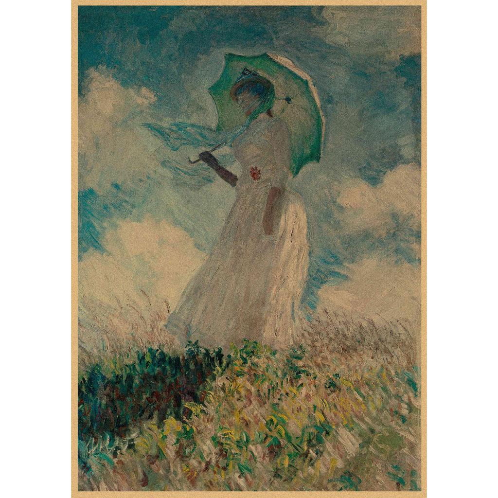 Monet Oil Painting Retro Kraft Paper Poster for Restaurant, Bar, Cafe Wall Decor