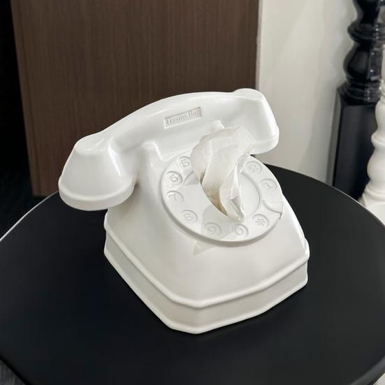 Rotary Phone Tissue Holder Nostalgic Landline Phone Tissue Box Cover Retro Landline Tissue Dispenser for Home Living Room Bedroom Desktop Decor
