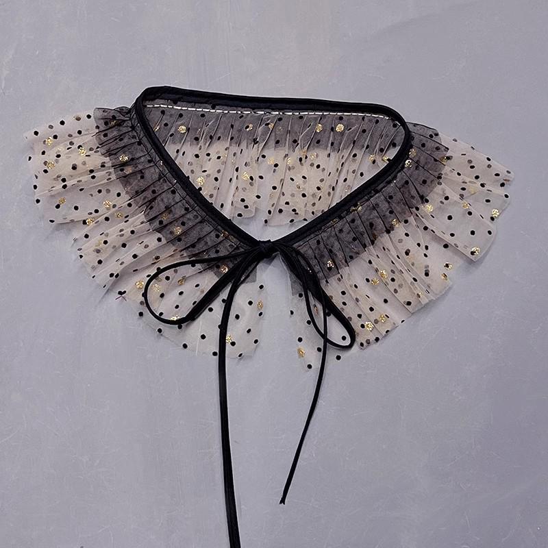 

Korean Style Versatile Women s Lace-Trim Organza Shirt Collar and Shawl Set