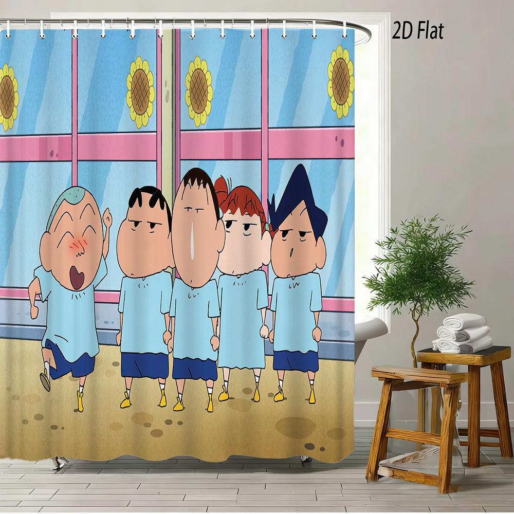 Crayon Shin-Chan The Movie Super Power Battle 2D Print Waterproof Shower Curtain, Yellow Bathroom Decor With Hooks