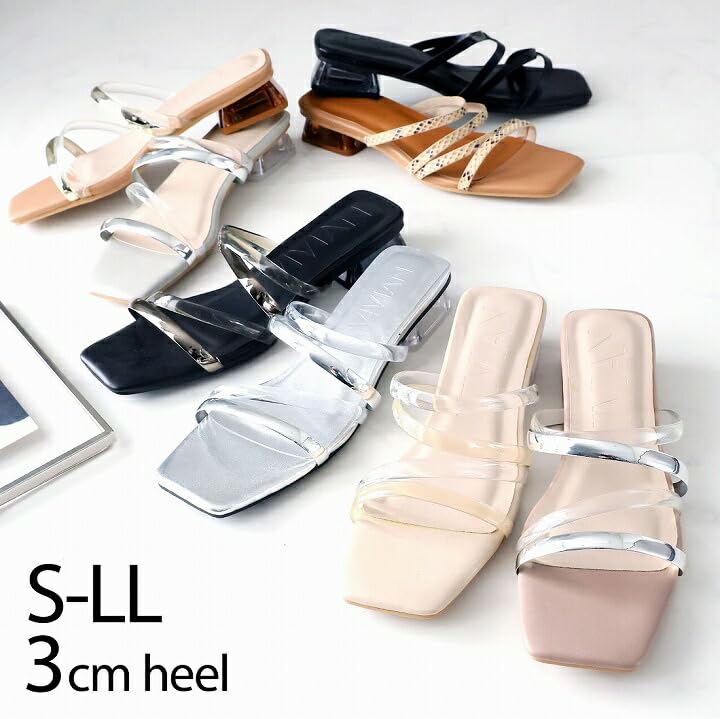 Vivian Damen Pantoletten mit transparenten Absätzen, niedrigem Absatz, V0375SM, Beige, Größe S (22,0-22,5)