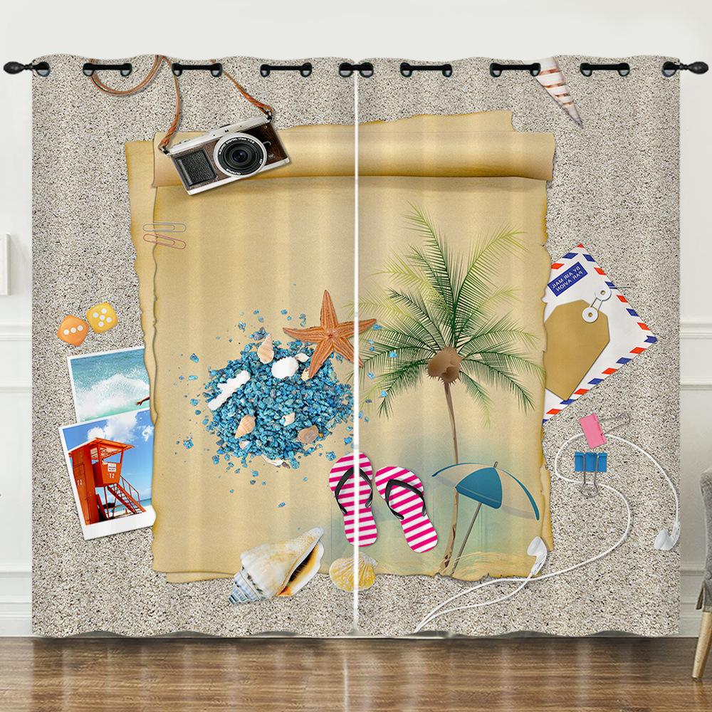 Zasłony Ocean Plaża Wakacje Ilustracja 3D Cyfrowy Druk Zasłona zaciemniająca Przelotki