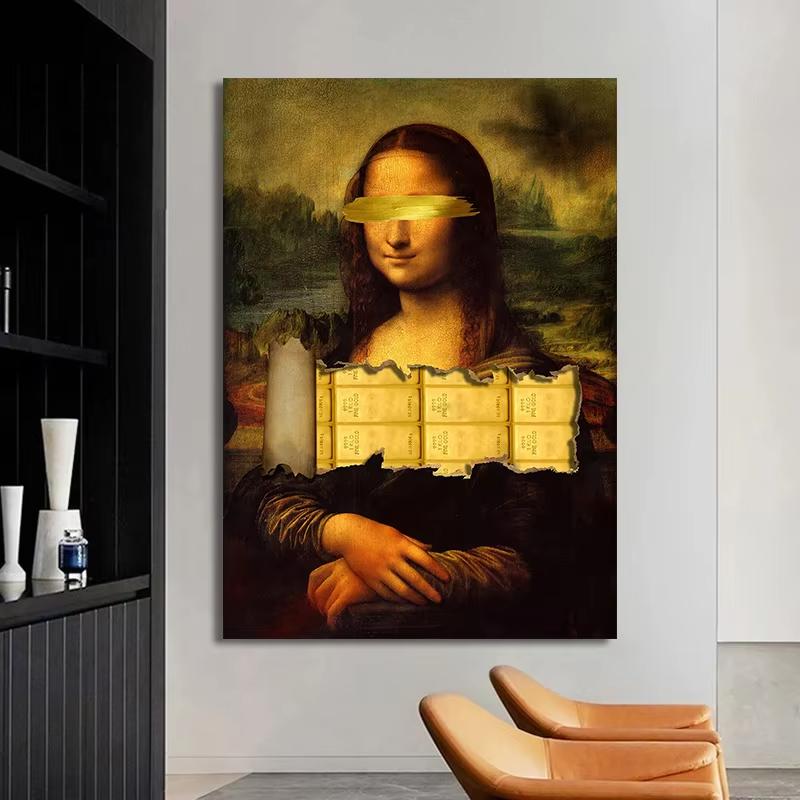 Funny Mona Lisa Poster Wall Art Canvas  Posters Classsic Oil  Character Funny Interesting Pictures Home Decor