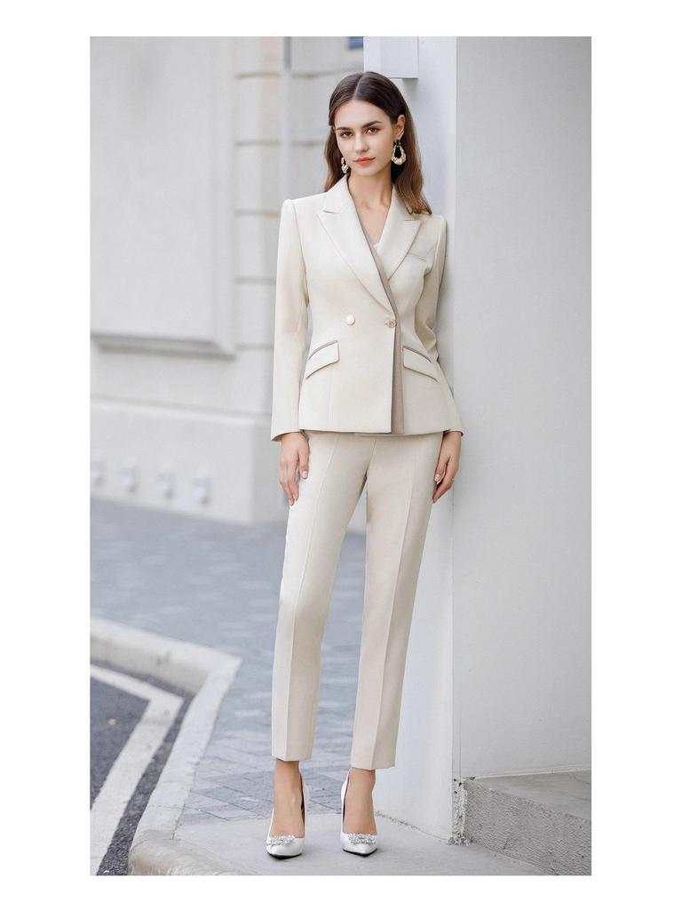 Front Desk Workwear Women's 2024 Elegant Spliced Light Color Suit Jacket for Managers