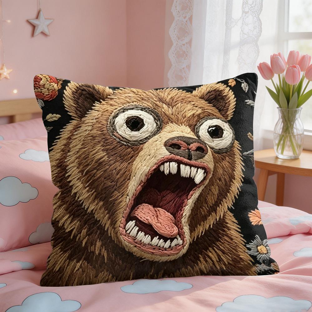 2D Scream Animals Retro Kissenbezug Seidiger Kurzer Plüsch Unsichtbarer Reißverschluss Staubdicht Sofakissenbezug Für Heimdekoration
