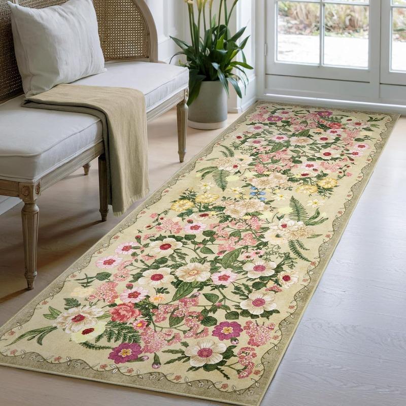 Bloemen vloerkleed – Groot modern vintage tapijt voor woonkamer, zacht antislip machinewasbaar vloerkleed voor bank salontafel 80x120cm(31x46in)