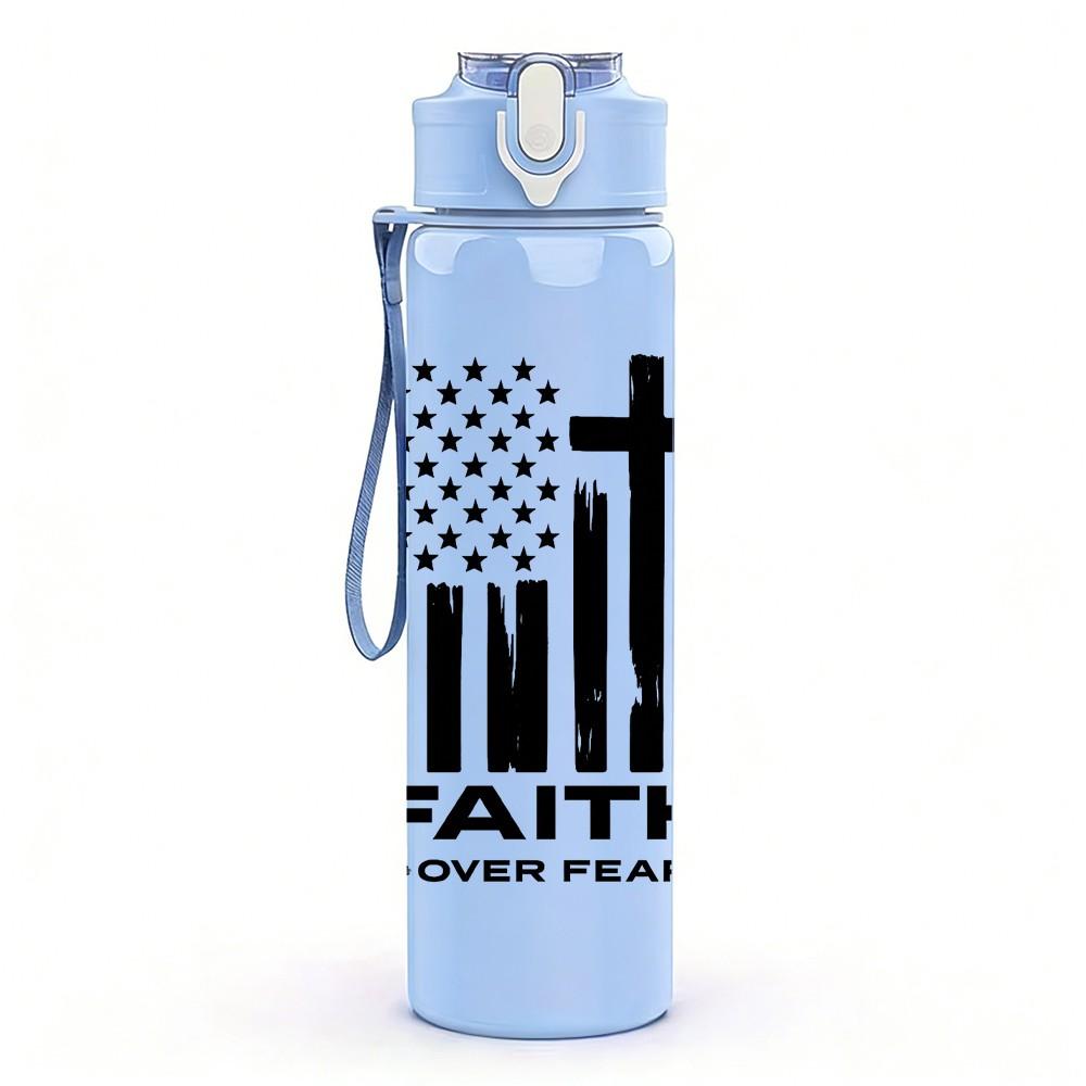 1PC Faith Cross Flag Print 750ml Color Plastic Sports Water Bottle Leakproof Flip Straw Lid Suitable for Sports Office Home Use