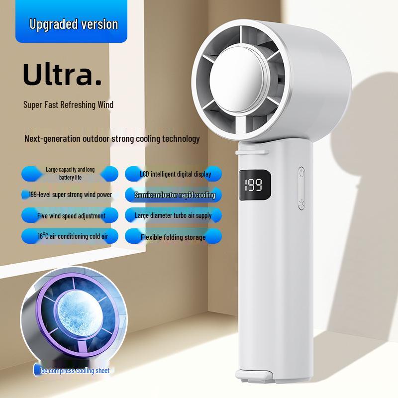 Turbo 199-speed USB Handheld & Neck Fan: Portable, Foldable, with Ice Pack – New Model Without Cooling