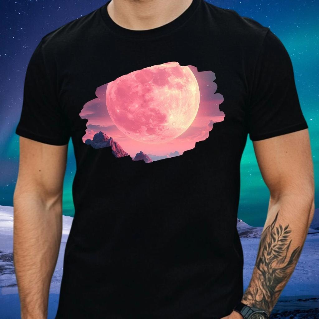 T-Shirt Herren Rosa Mondlandschaft Motiv Baumwolle Größe XS bis 5XL