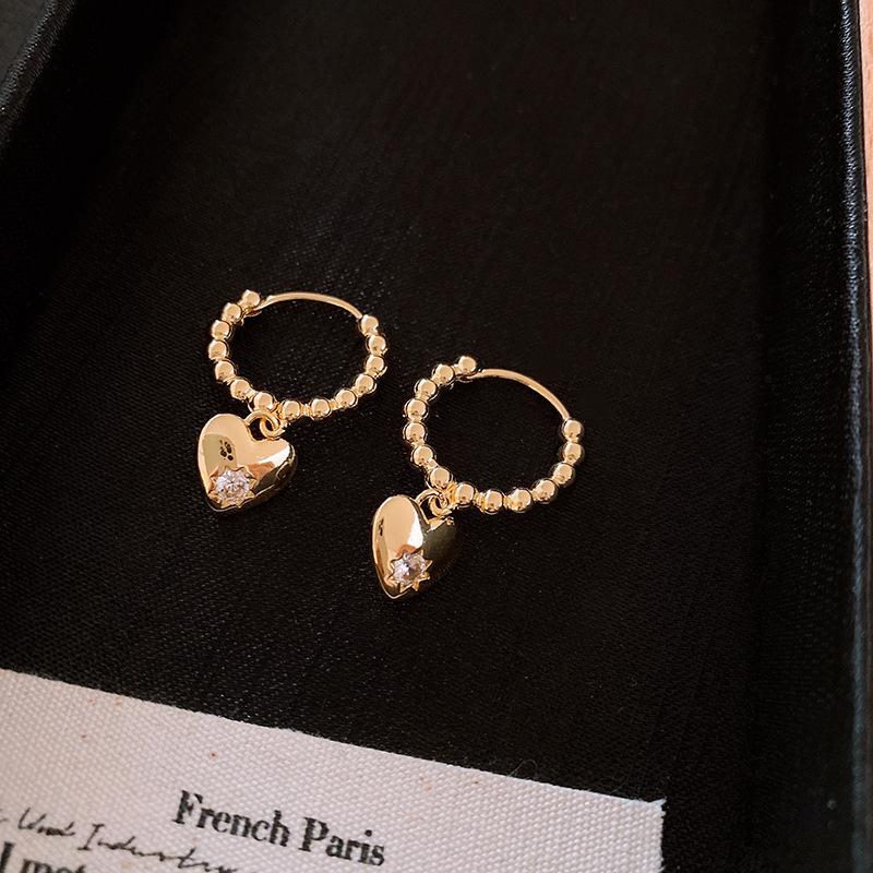 ANENJERY Geometric Star Zircon Heart Beads Splicing Hoop Earrings for Women Design Sweet Temperament Party Jewelry Gifts