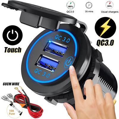 12V/24V USB-Ausgang Dualer QC3.0 Ladeanschluss Zigarettenanzünderbuchse Wasserdichter Berührungsschalter Schnelladapter Autozubehör