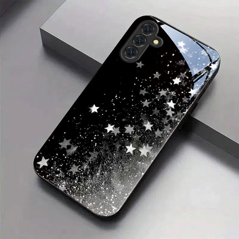 Black and white star pattern tempered glass phone case for Samsung Galaxy S26 S25 S24 S23 S22 S21 S20 fe plus ultra anti drop