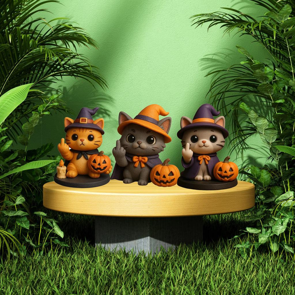 Middle Finger Halloween Cat Figure, Halloween Cat Figurine, Cute Middle Finger Statue, Cat Decor Spooky Resin Statue Best Gifts
