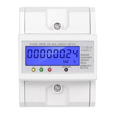 Medidor de Consumo de Energia Eletrônico Wattímetro de Três Fases e Quatro Fios para Trilho DIN com LCD Retroiluminado RS485