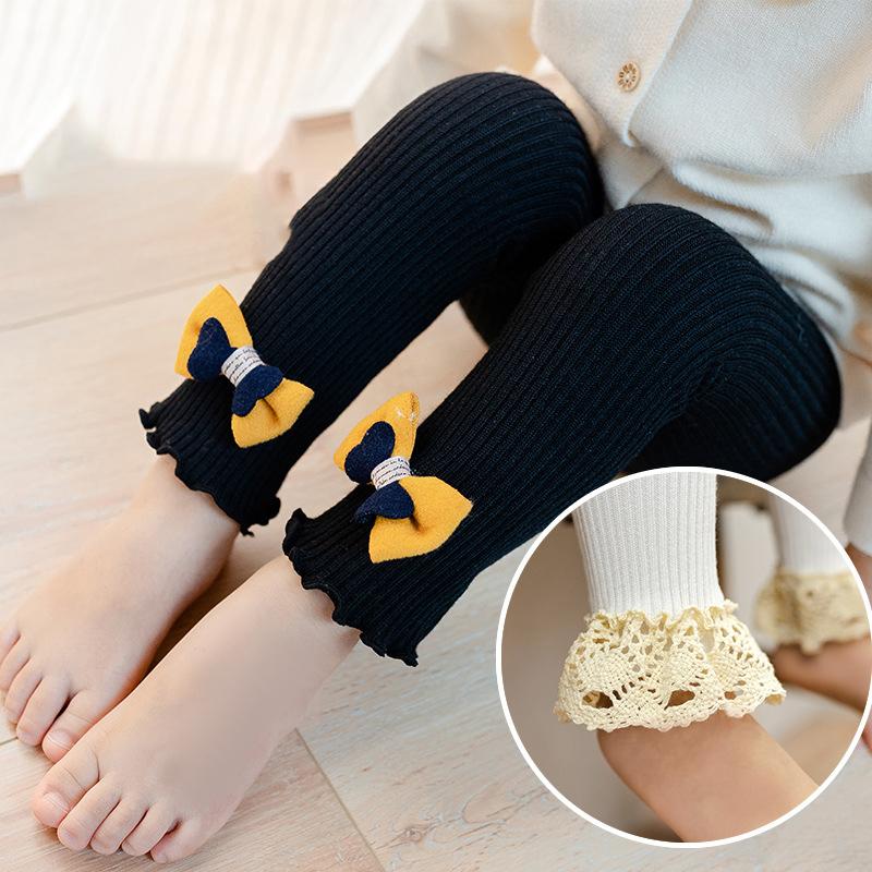 Frühlings- und Herbst-Baby Große PP-Hose mit vertikalen Streifen und Schleife Kann geöffnet werden, Kinder-Neun-Punkte-Hose, Mädchenhose