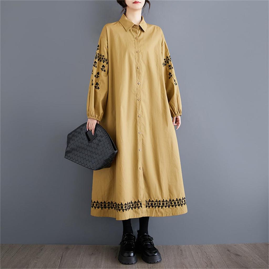 Hemd Langer Trenchcoat Langer Midi 2 Farben B in Einheitsgröße Passt [Mohokyo] Damenkleid, Tunika, Kleid, Mantel, Ärmel, Länge, Kragen, Strickjacke, Stilvoll,
