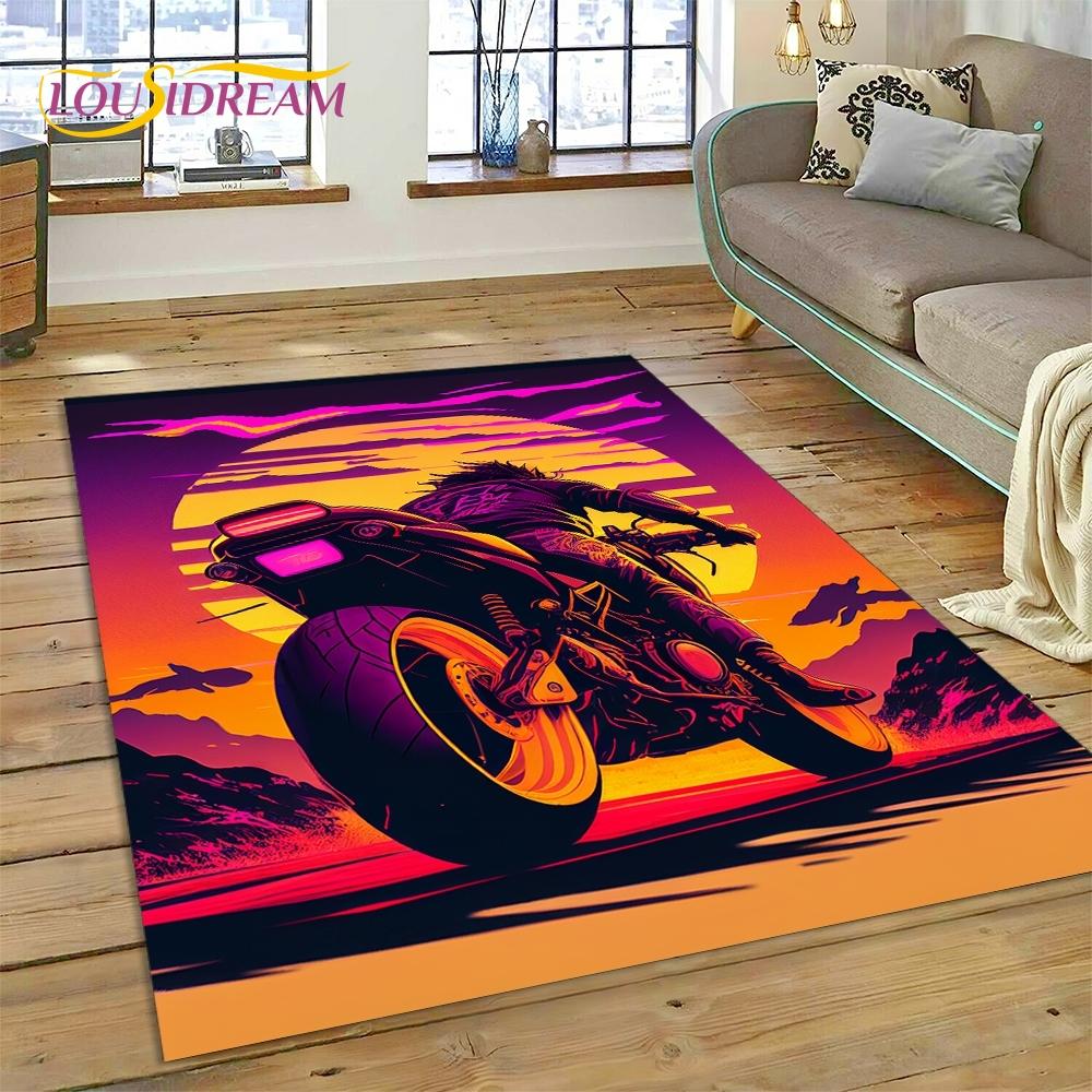 Motocross Modern retro Motorcycle Rug Carpet for Living Room Bedroom Home Decor,Floor Mat Non-slip Decoration for Sofa Doormat