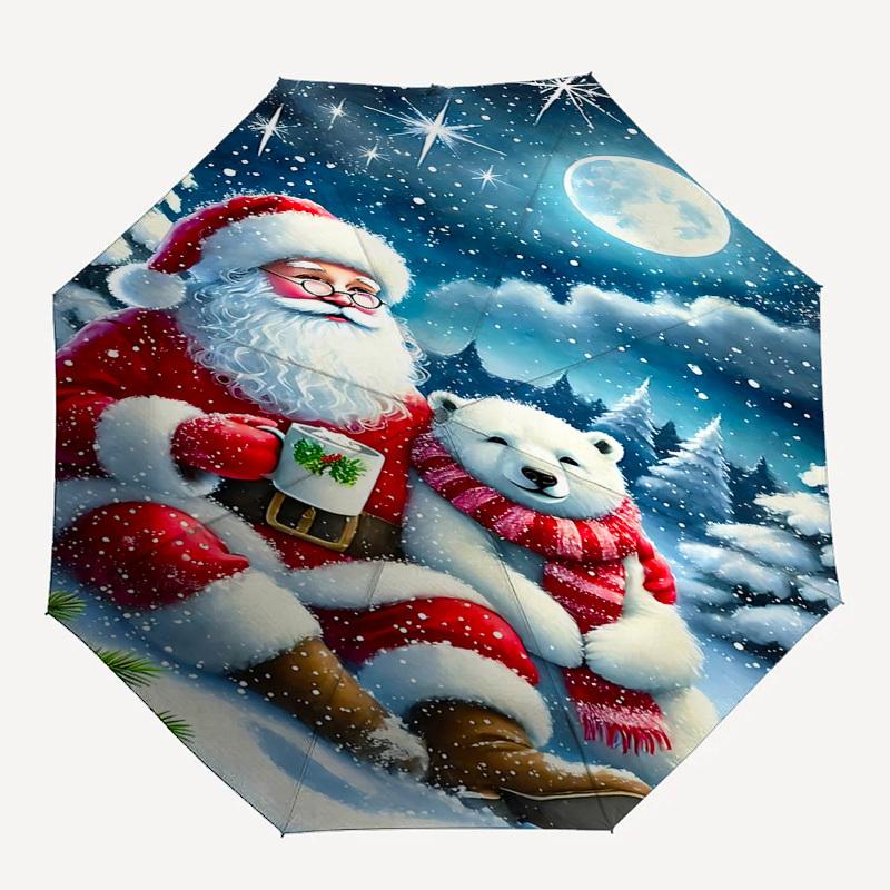 1pc Santa Claus, Polar Bear umbrella automatic open/close, 8-Rib Durable Frame, Compact Folding Design, Ideal Birthday/Holiday Gift  1159A