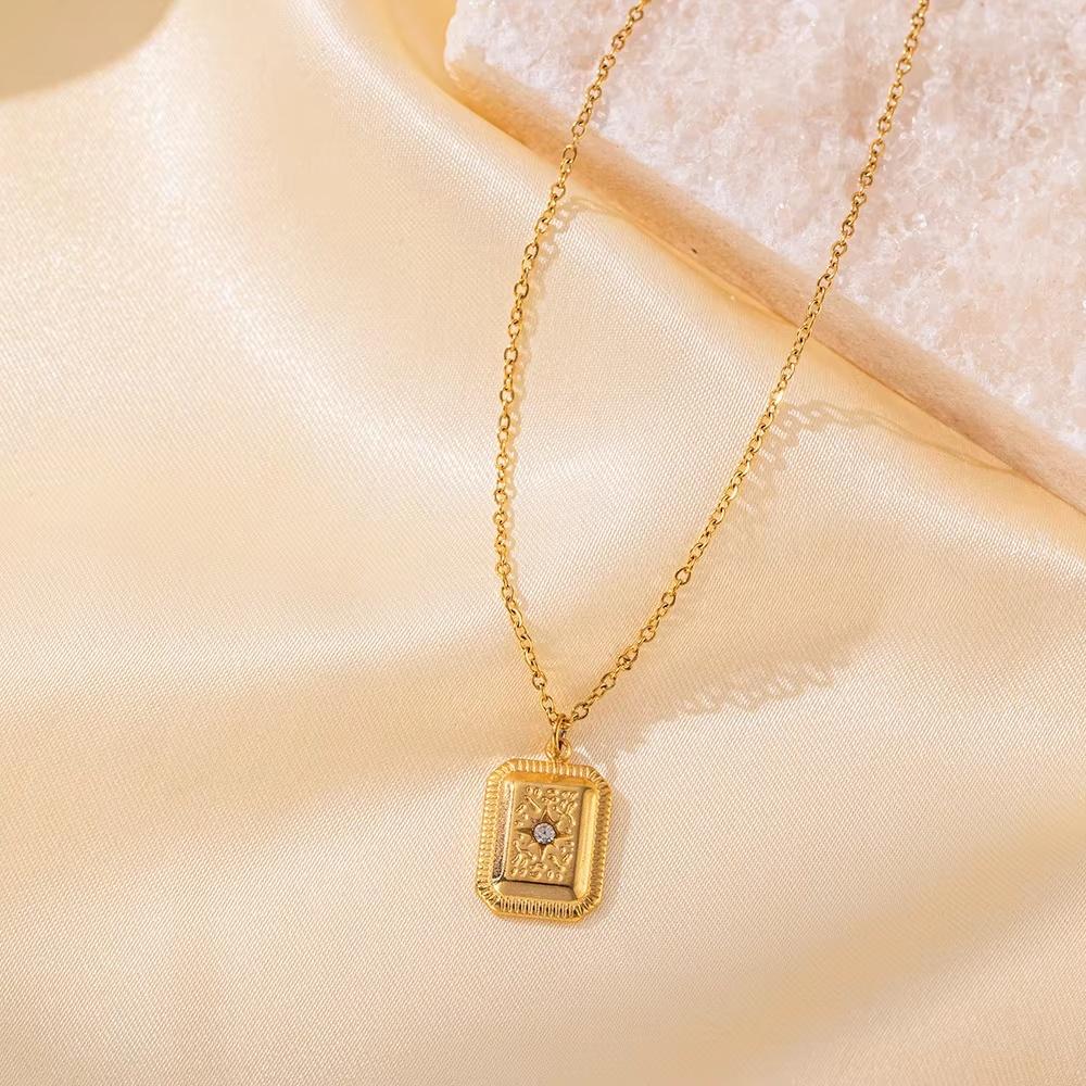 Fashion New Zircon Square Pendant Necklace Earring Set Gold-Plated Stainless Steel  Sets Suitable For Party Gifts