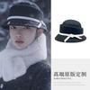 % Wool French Retro Black Top Hat Women's Winter Hepburn Style Daughter Gold Temperament Small Brim Concave Top Basin Hat Bucket Hat
