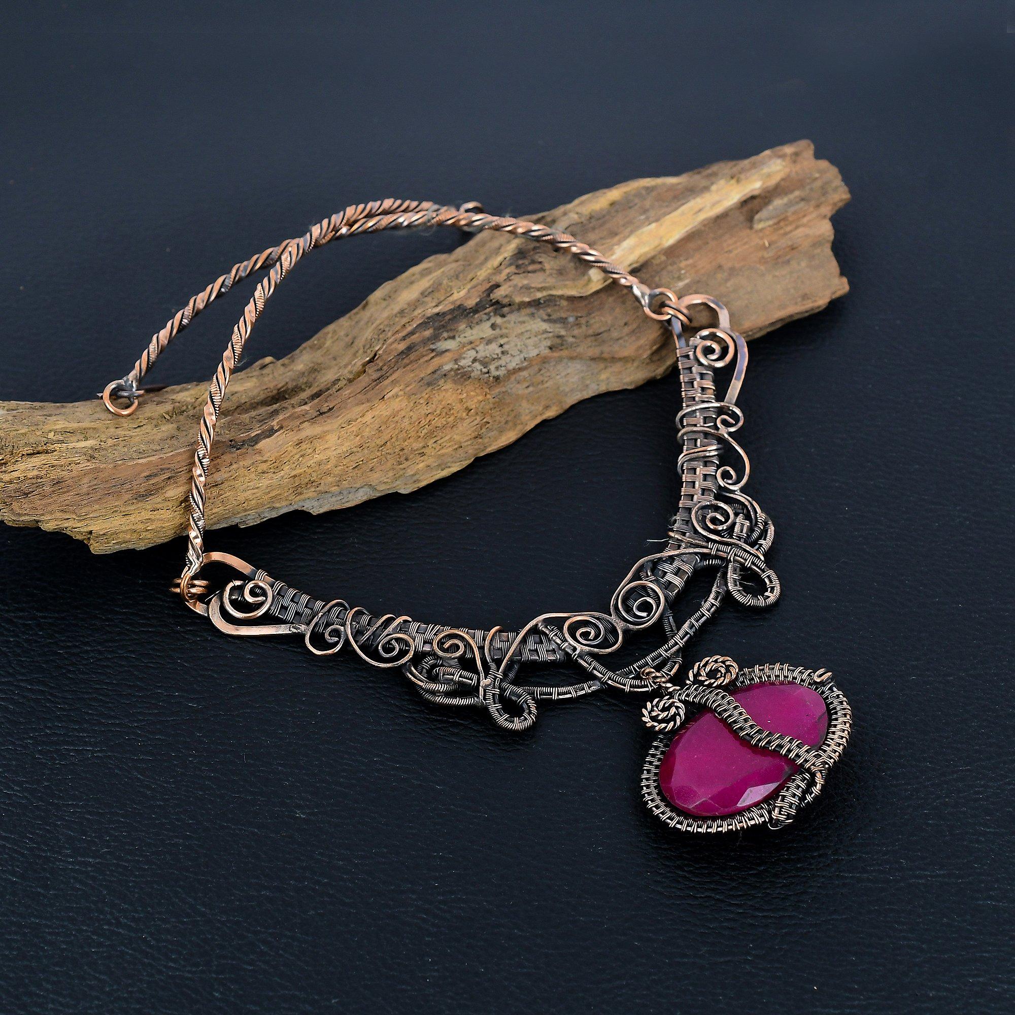 

Ruby Necklace, Gemstone 999 Copper Wire Wrapped Necklace, Handmade Jewelry, Birthday And Anniversary Gift For Her
