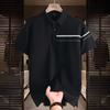 Polohemd aus Eisseide, Retro-Stil, Kurzarm, Herren-Sommer-T-Shirt, vielseitiges Oberteil, farblich abgesetzter Kragen
