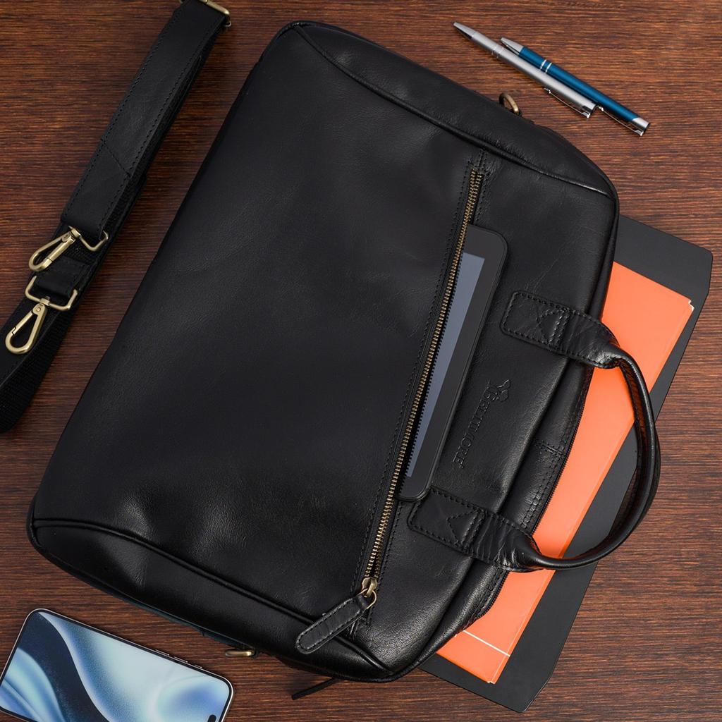 Torba męska skórzana na ramię laptopa duża czarna biznesowa Beltimore N01