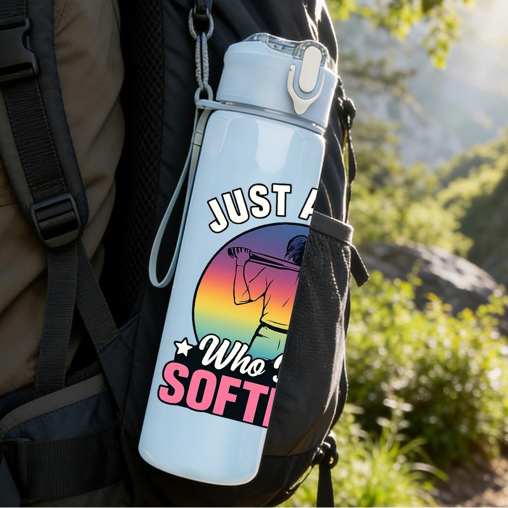 1PC Just A Mom Who Loves Softball 750ml Color Plastic Sports Water Bottle Leakproof Flip Straw Lid Suitable for Sports Office Home Use