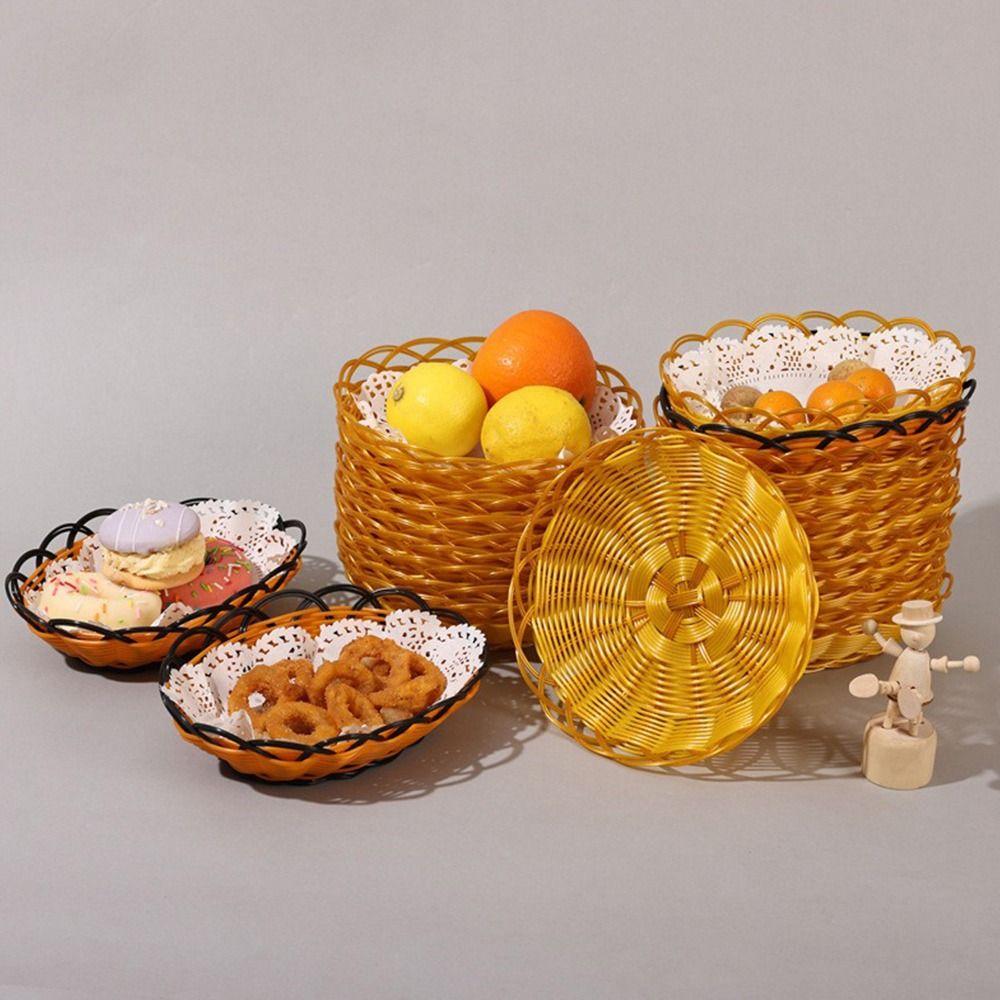 Plastic Food Plate Woven Fruit Tray New Bread Basket Breakfast Cake Snack