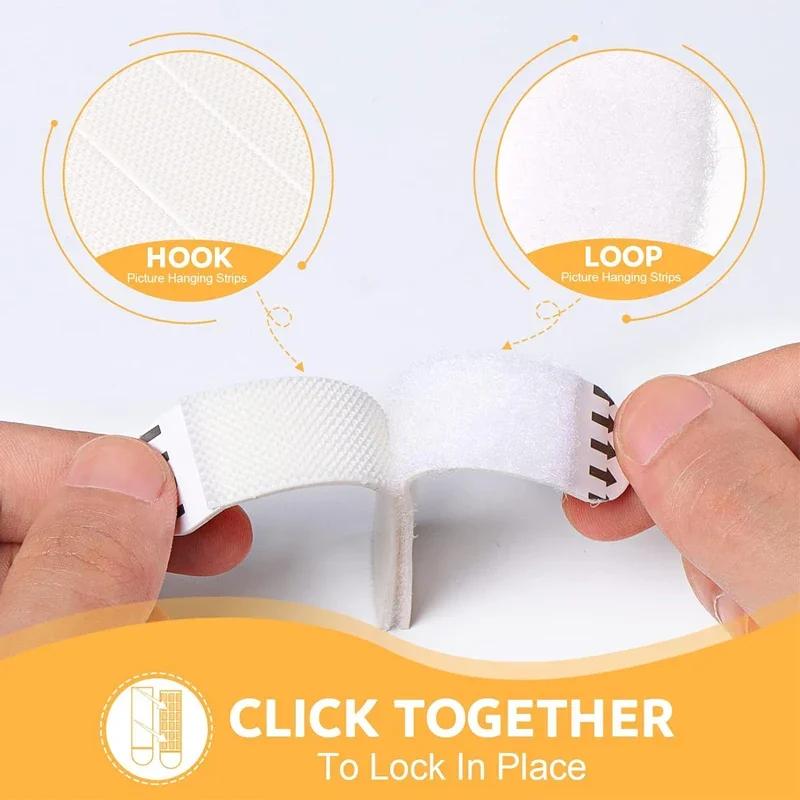 Punch-free Picture Hanging Strips Adhesive Tape Mounting Photo Frame Fixed Wall Hook&Loop Removable Home Decor Art DIY Stickers