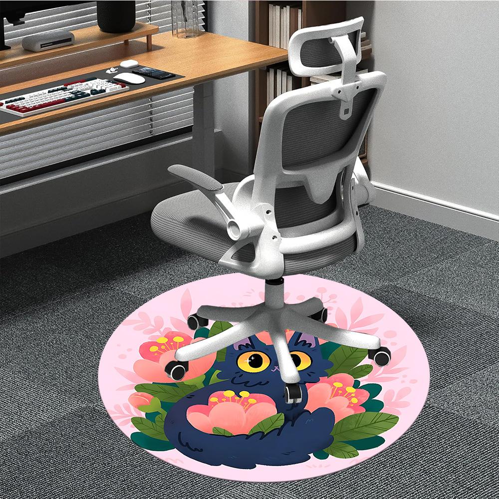 

1pc Floral Cat Office Round Area Rug, Indoor Mat Suitable For Office, Under Office Chairs Bedroom Living Room Home Decor202 80cm by 80cm