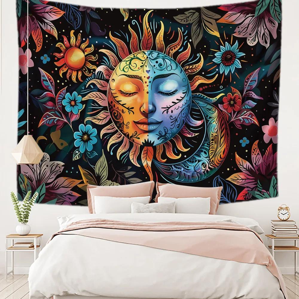 

Sun and moon face decorative tapestry for home room decoration background cloth for live broadcast bedside tapestry 74x94cm(29x37in)
