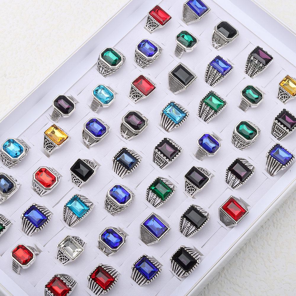 20 Pieces/lot Vintage Glass Rings For Women Men Mix Style Square Geometry Jewelry Party Gifts Wholesale