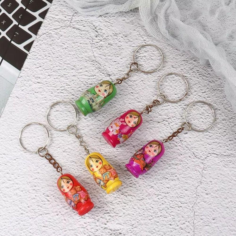 12pcs/set Drip Wood Matryoshka Russian Dolls Key Rings Birthday Kids Gift