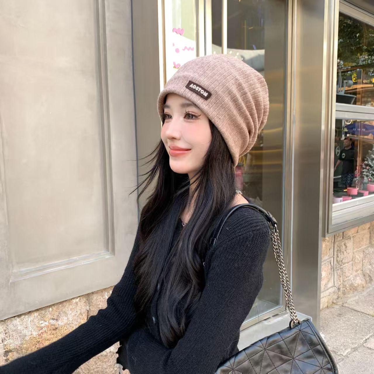 

Winter Knitted Hat for Women Autumn Winter Warm Beanie Cap Lady Girls Solid Color Ear Protection Slouchy Skullies 57-60cm