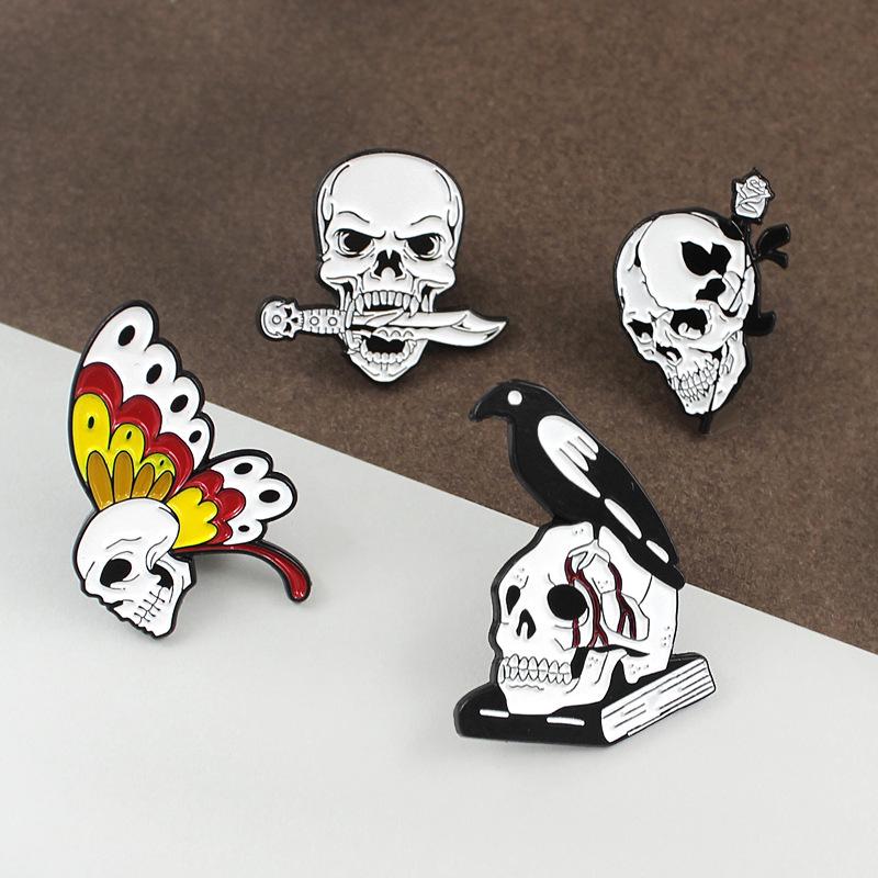 Skull Series Black Lips Brooch: Mouth Hook, Big Knife, Rose, Patchwork Designs