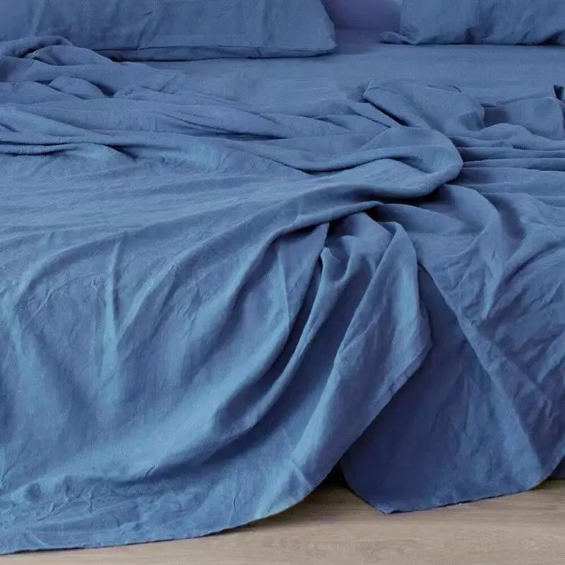 Natural Flax Bed Sheets Plus 2 Pillowcases 100% Washed Linen Sheet 3PCS Set Breathable Soft Farmhouse Home Bedding Flat Sheet