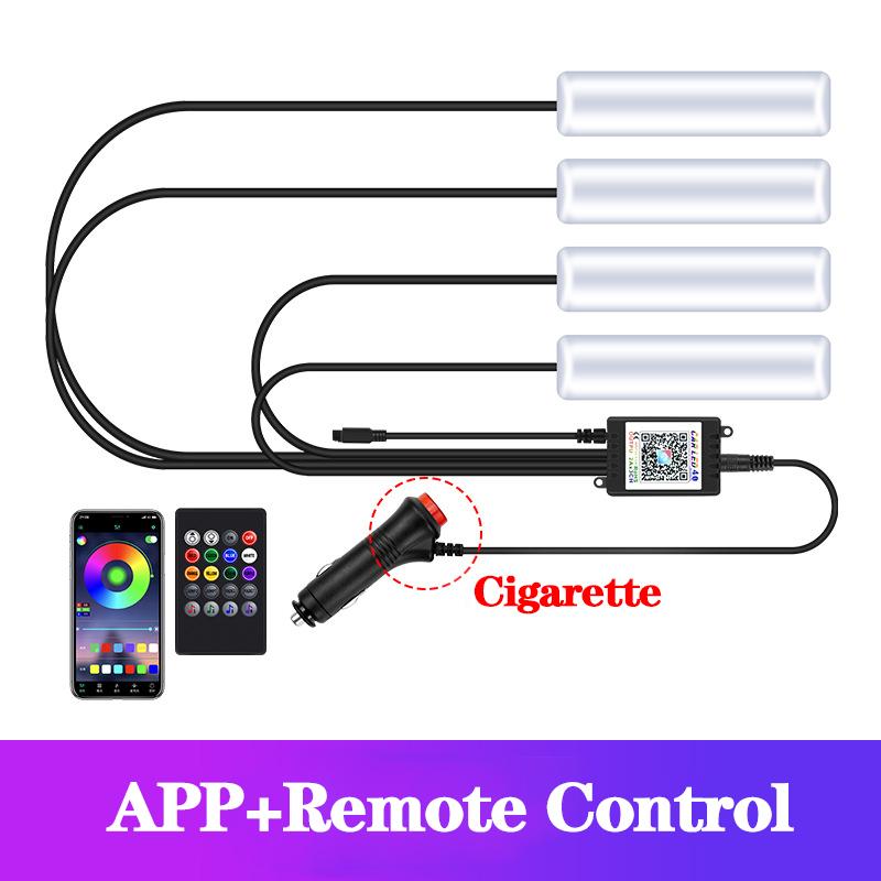 Car SUB port one-to-four ambient lights, car footwell lights, voice and wireless APP control, cigarette lighter car foot lights