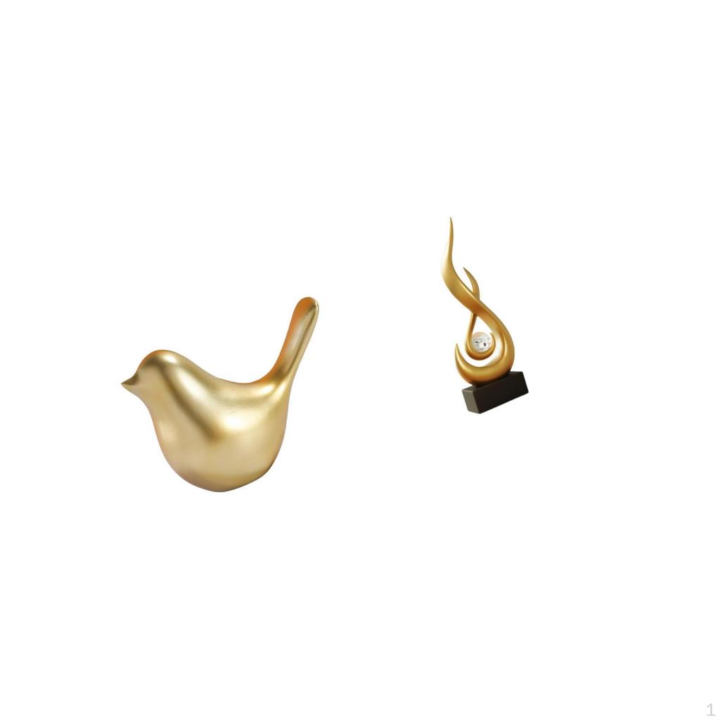 Golden Birds Figurine Animal Statue Modern Home Decor Ornament Bird Sculpture Abstract Fire