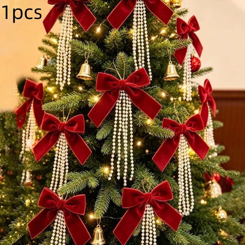 Perlen Beflockung Schleife Weihnachtsdekoration - Weihnachtsbaum Dekor Hängende Anhänger Fenster Wand Dekor Haus Party Neujahrsgeschenk