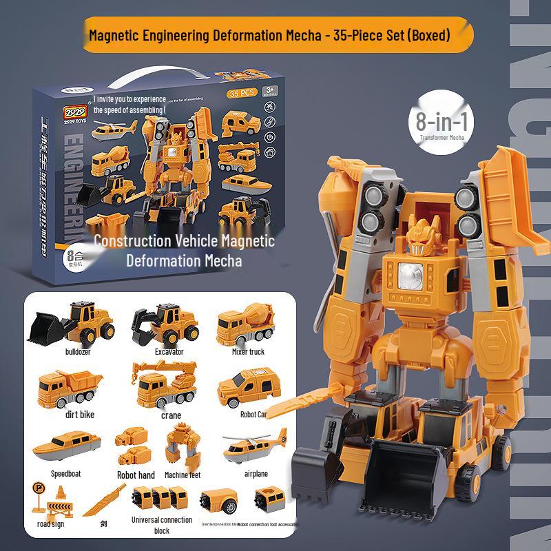 Kids' Magnetic Engineering Vehicle Transformer Set - Educational Parent-Child Toy