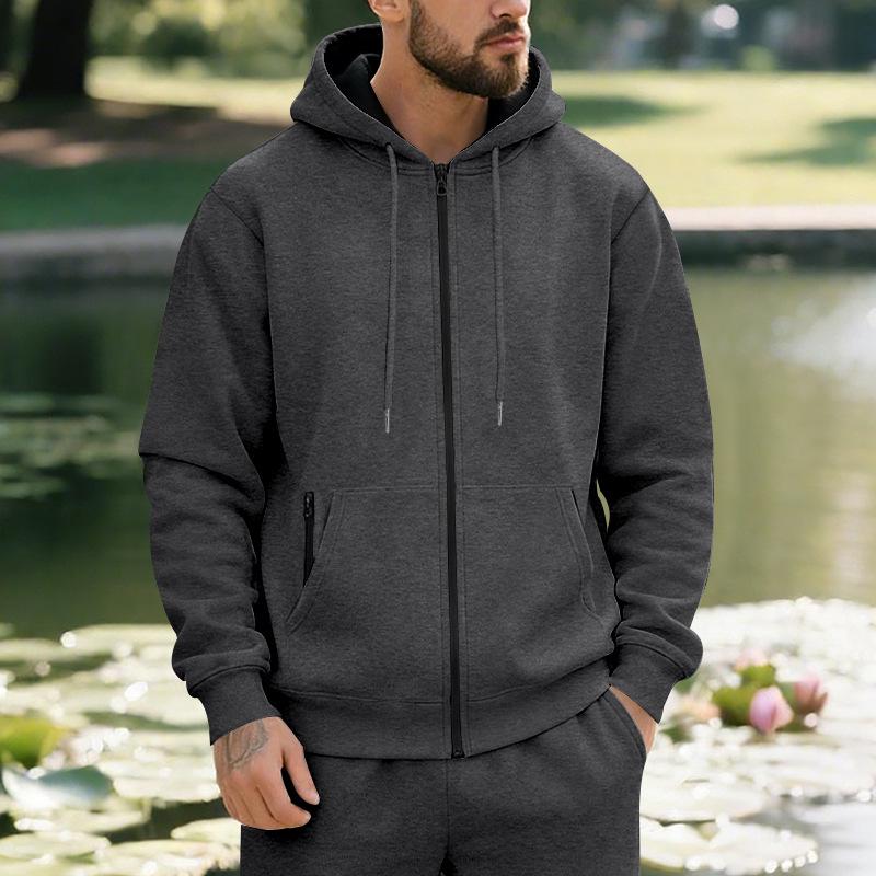 Men's Plus Velvet Solid Color Casual Sports Hoodie for Fall/Winter