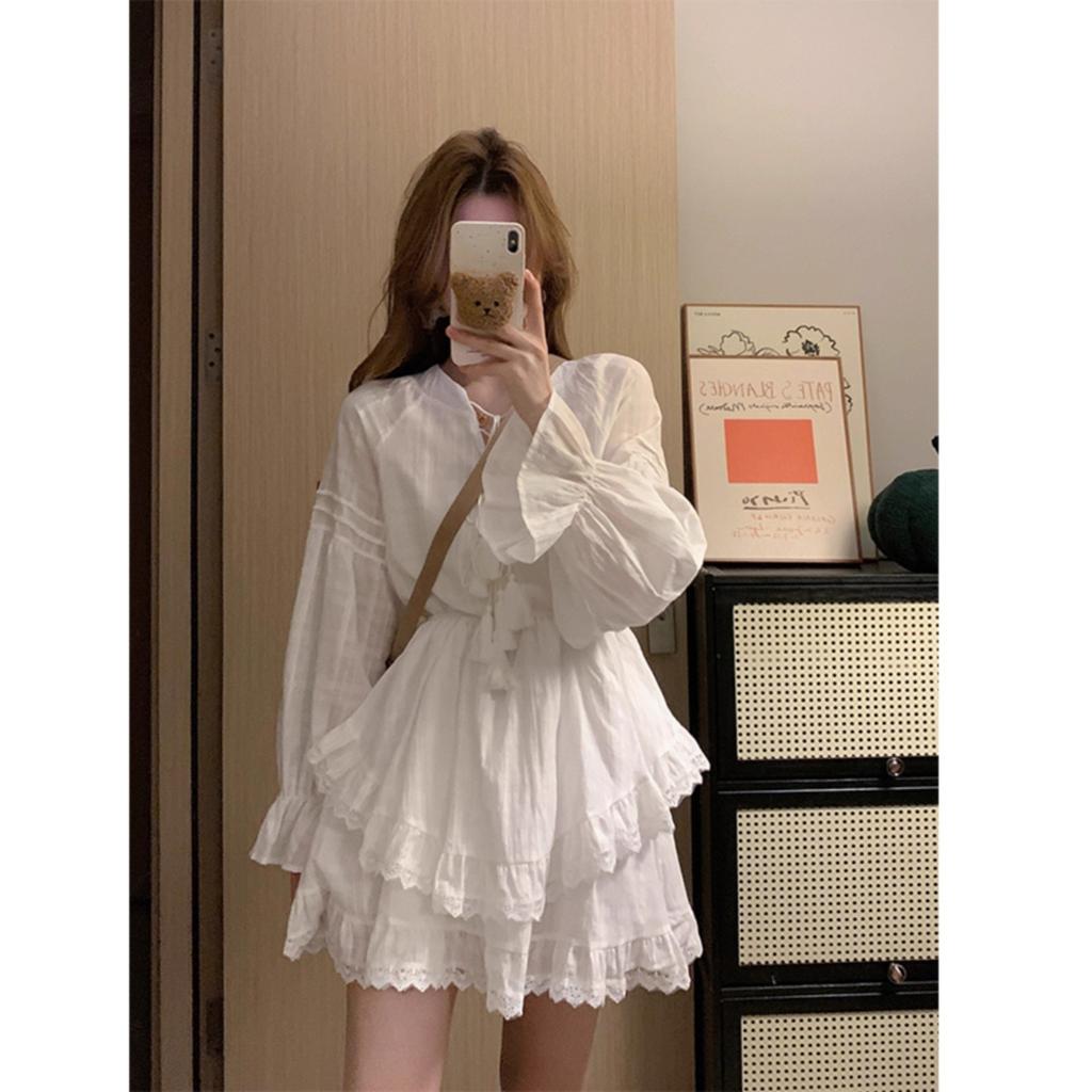 First Love Plot White Texture Temperament Dress Large Size Mm Spring French Long Sleeve Irregular Cake Skirt
