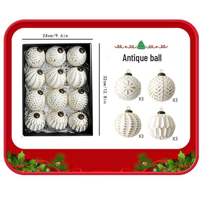 Retro Christmas Ornament Set - 12 Pieces, 8cm Holiday Decoration Balls for Tree