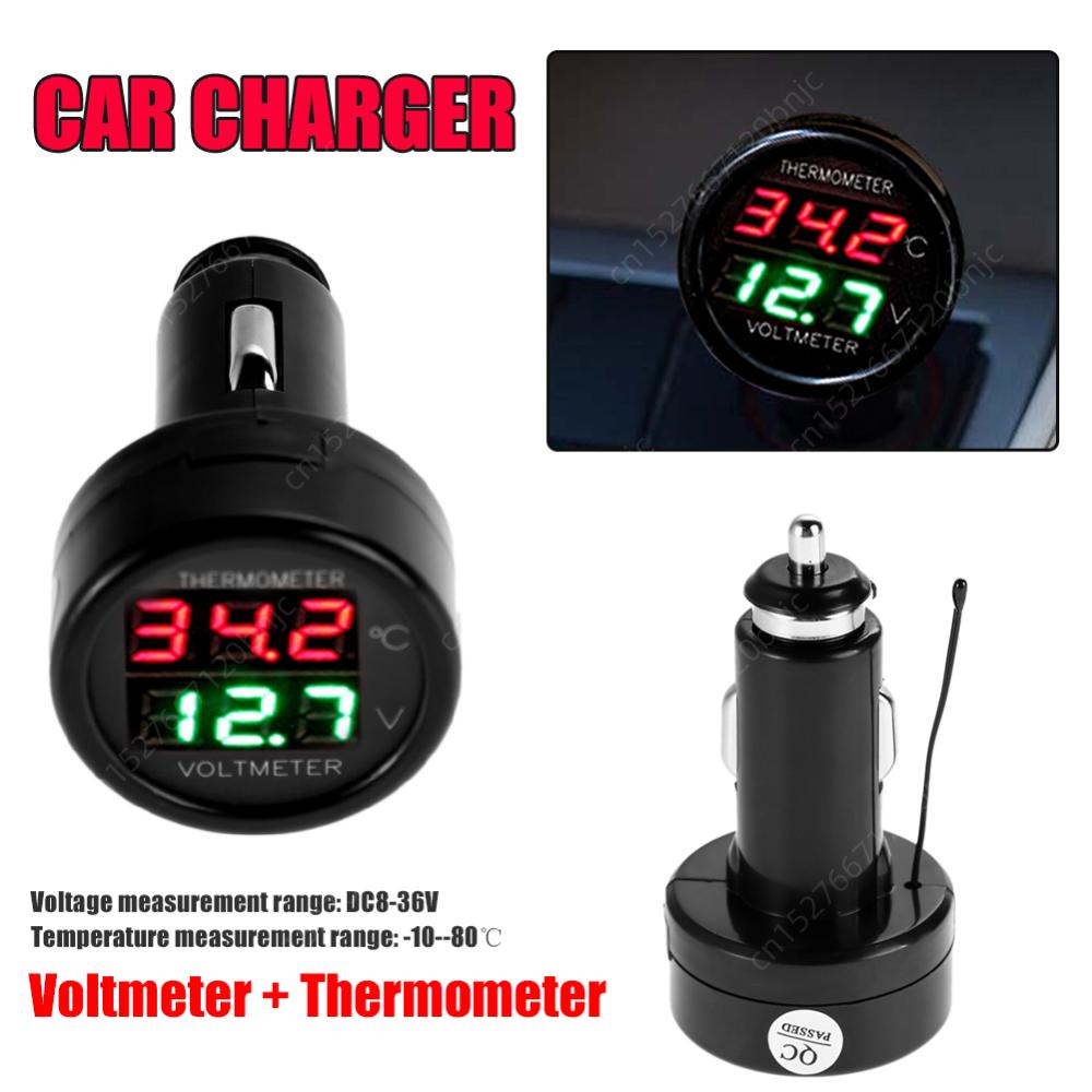 CS-302 2 in 1 Digital Voltmeter Thermometer for Car 12V 24V Volt Meter Cigarette Lighter Style Battery Monitor Voltage Meter