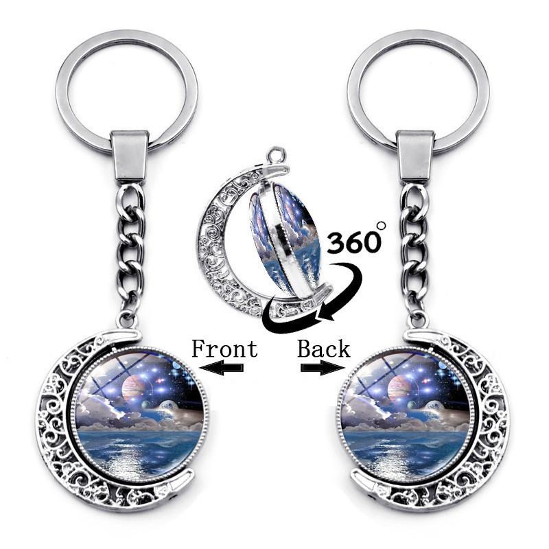 Mystical Starry Sky Double-sided Rotating Moon Pendant Keychain Creative Design