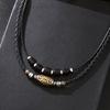 Vintage Indigo Braided Wax Rope Dzi Bead Pendant Necklace Men's Punk Collarbone Chain Personality Accessory