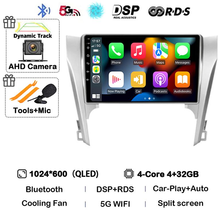 Android 14 Carplay Auto Car Radio For Toyota Camry 7 XV 50 55 2011 2012 2013 2014 Multimedia Video Player Navigation GPS Stereo