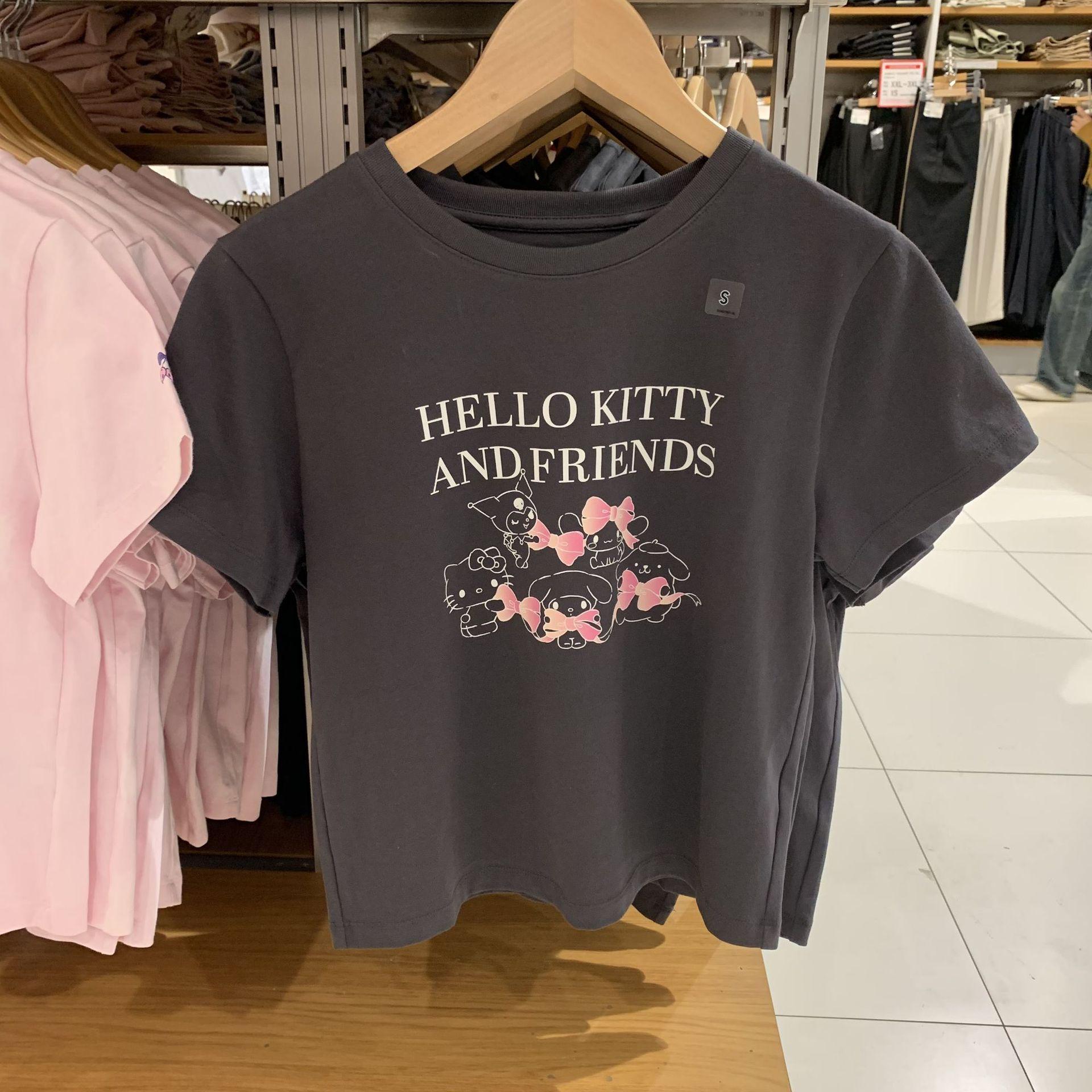 

Женская футболка в японском стиле, милая и пикантная, повседневная, с круглым вырезом и короткими рукавами Small темно-серого