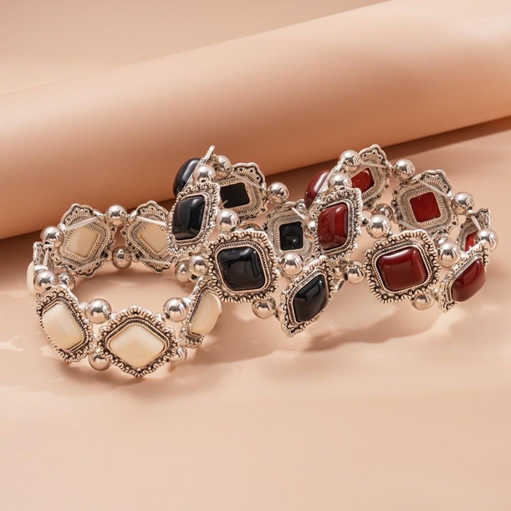 Vintage Bohemian Ethnic Acrylic Bangle Elastic Acrylic Irregular Wide Bracelet Exaggerated Minority Design Retro Hand Ring